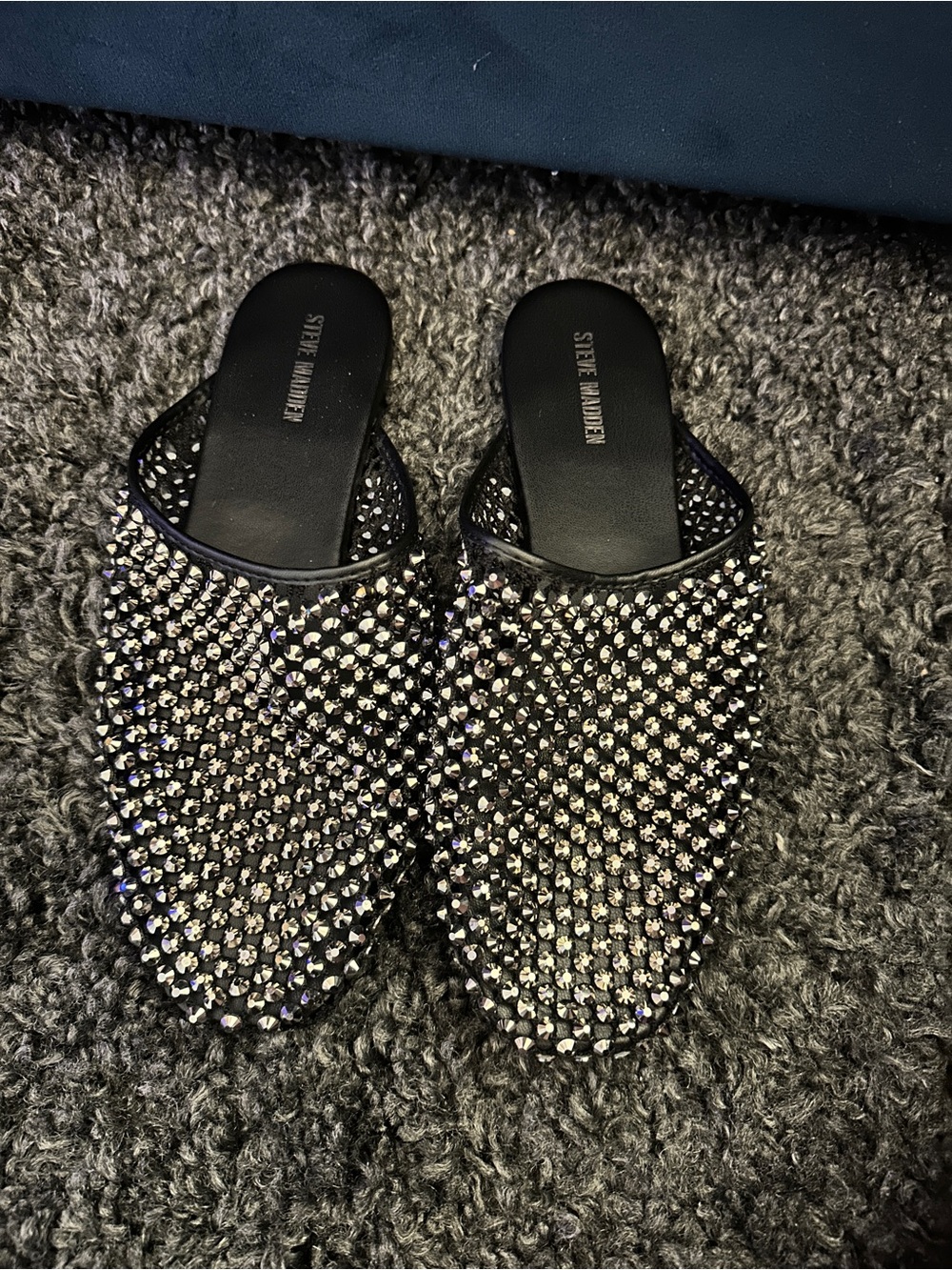Steve Madden Black Crystal Studded Slip-On Mules